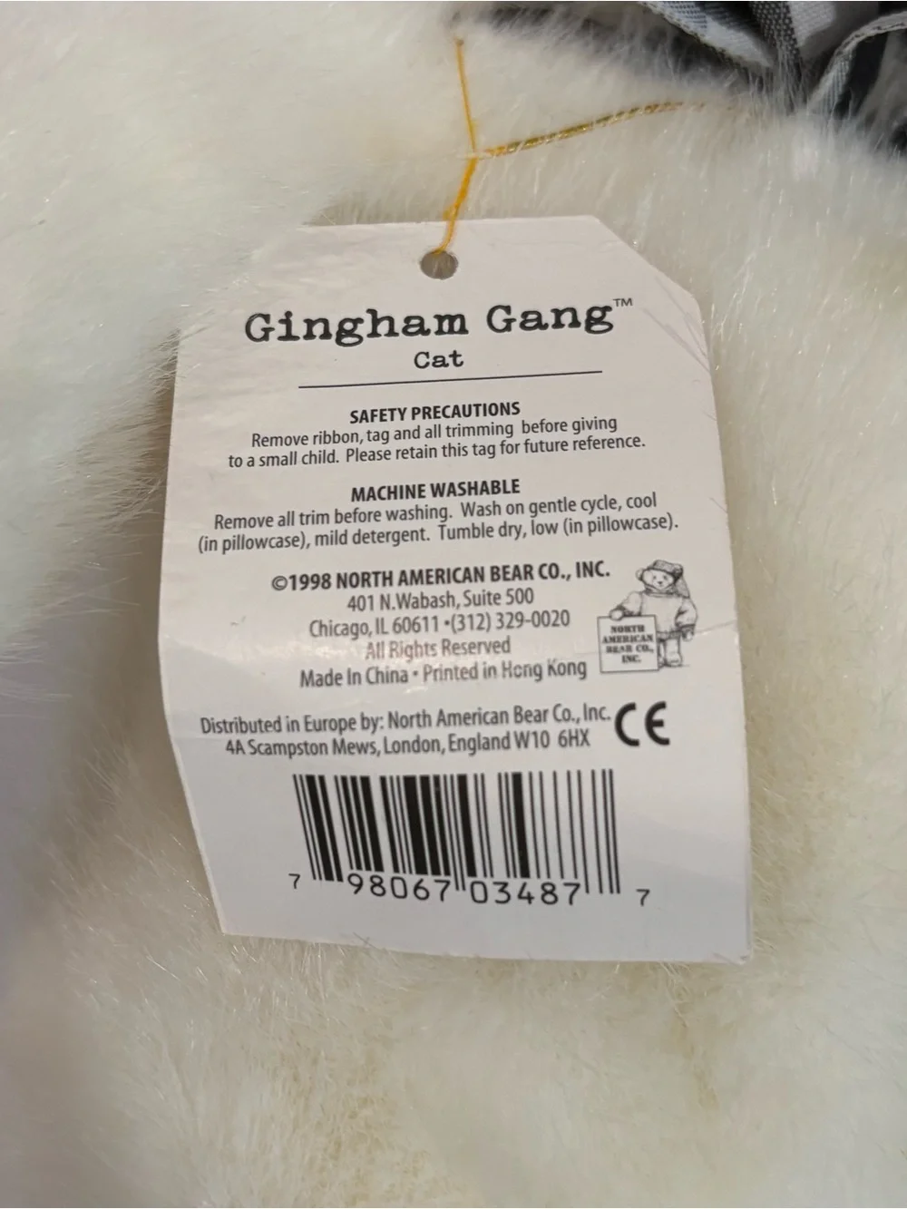 North American Bear Co‎ Gingham Gang Cat #3487 Vintage 1998 12” NWT